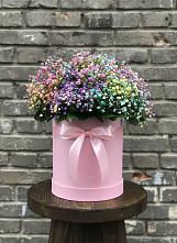 Цветочная композиция из Гипсофила и Розы в шляпной коробке в Белый Колодезь