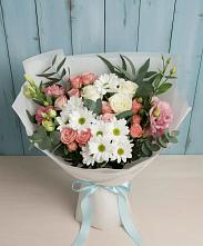 Букет цветов из:  Розы, Лизиантусы и Хризантемы #REPLACE_PRED# Белый Колодезь