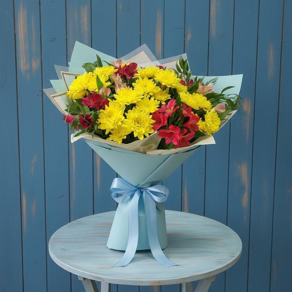 Букет цветов из: Альстромерии и Хризантемы в Белый Колодезь