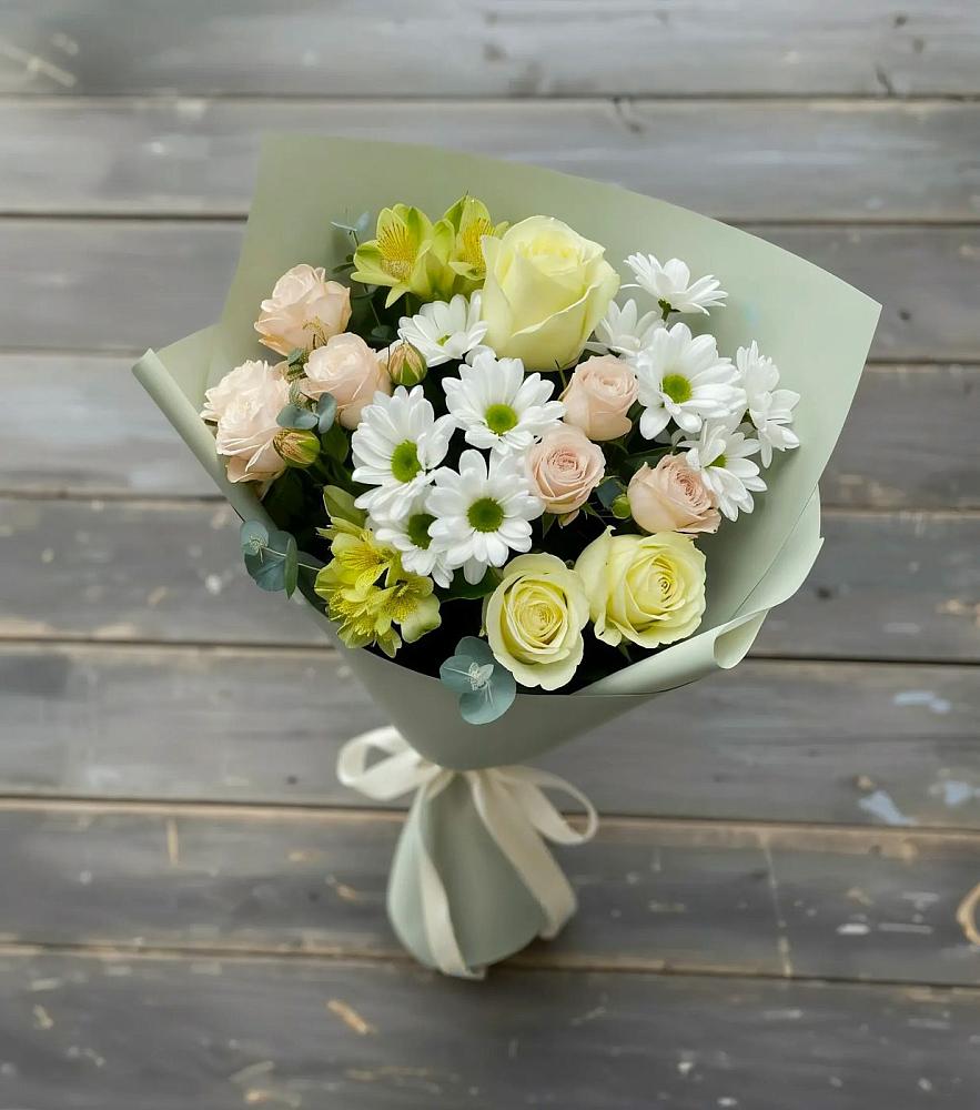 Букет цветов из: Альстромерии, Розы и Хризантемы в Белый Колодезь