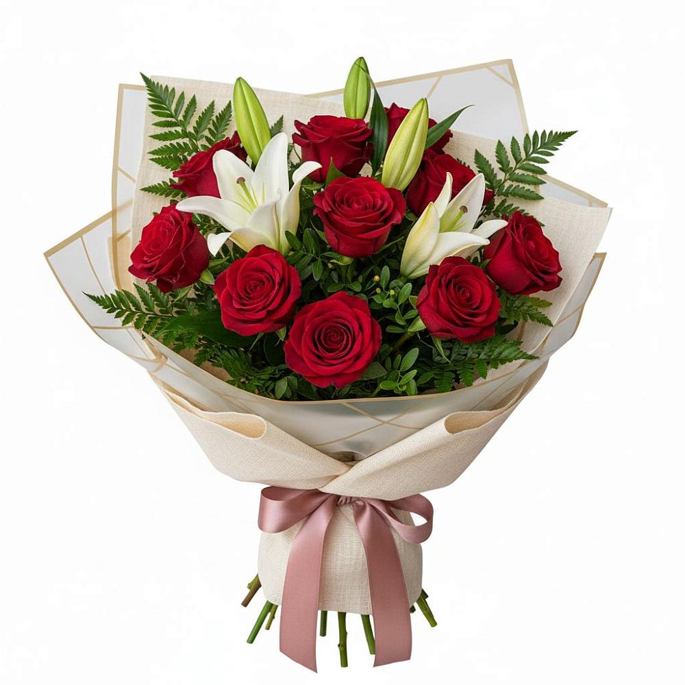 Букет цветов из: Лилии и Розы в Белый Колодезь