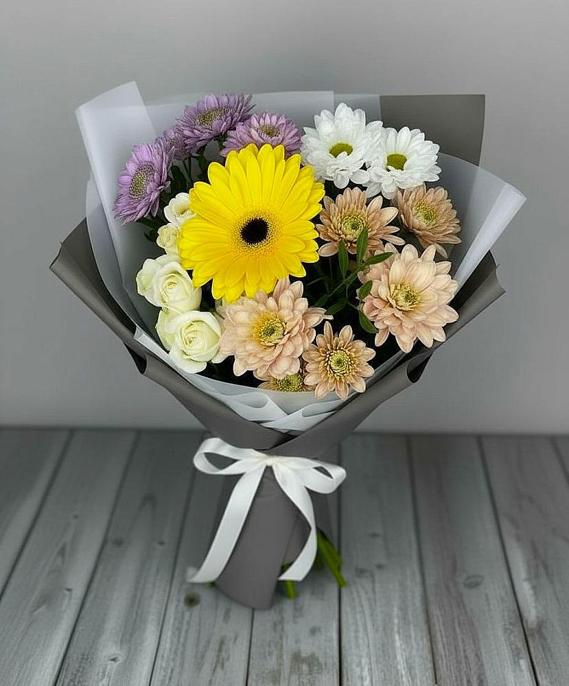 Букет цветов из: Розы, Герберы и Хризантемы в Белый Колодезь