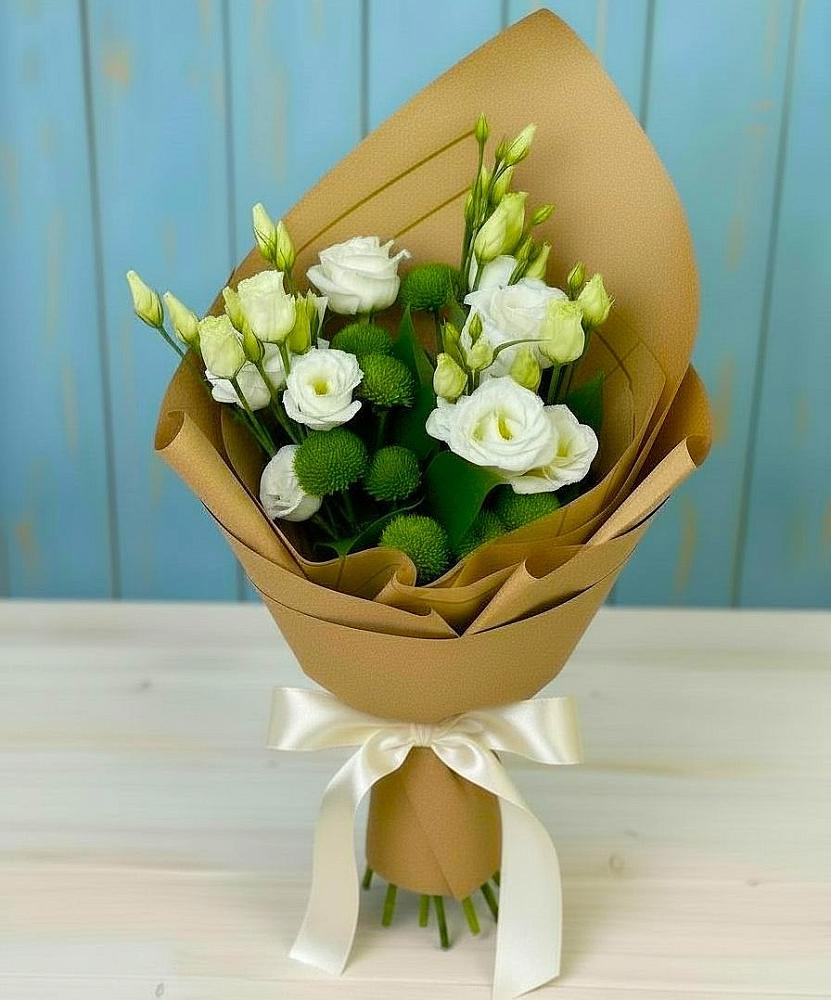 Букет цветов из: Хризантемы и Лизиантусы в Белый Колодезь