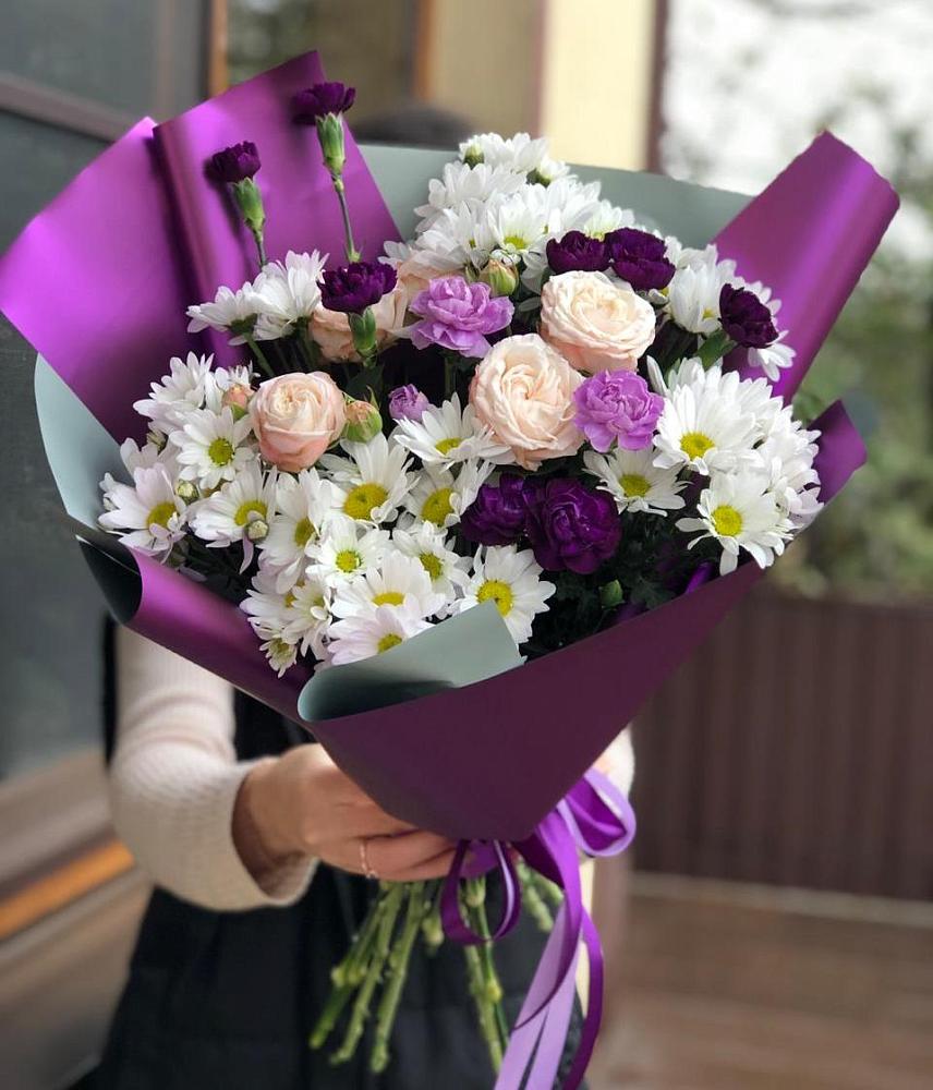 Букет цветов из: Хризантемы, Гвоздики и Розы в Белый Колодезь