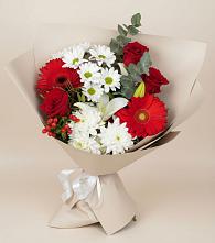Букет цветов из:  Розы, Хризантемы, Герберы и Лилии в Белый Колодезь
