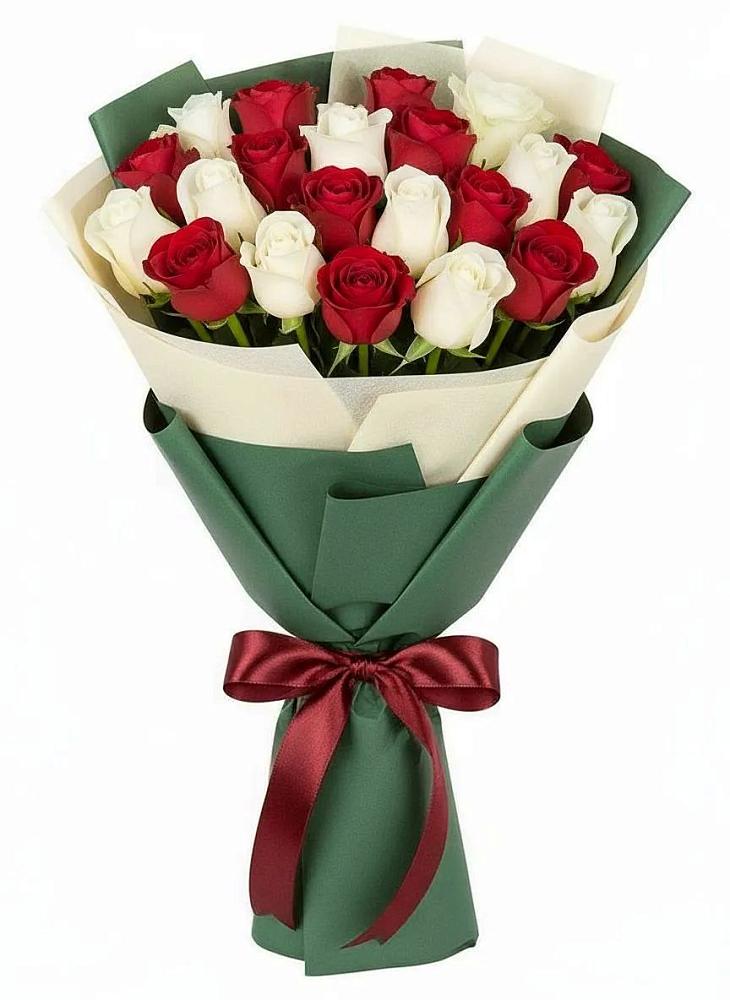 Букет Микс из красных и белых роз в Белый Колодезь