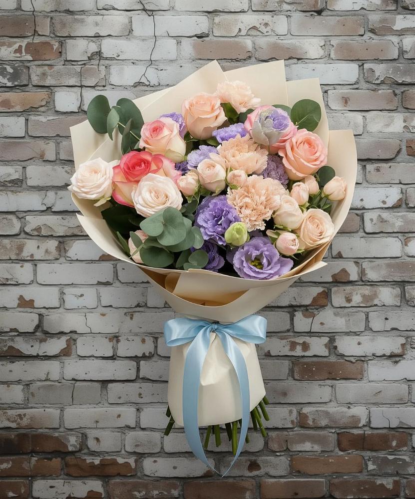 Букет цветов из: Розы, Лизиантусы и Гвоздики в Белый Колодезь