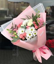 Букет цветов из:  Розы, Лизиантусы и Хризантемы в Белый Колодезь