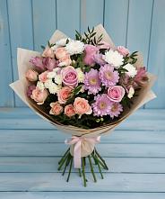 Букет цветов из:  Хризантемы, Розы и Альстромерии в Белый Колодезь