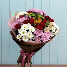 Букет цветов из:  Розы, Хризантемы и Альстромерии #REPLACE_PRED# Белый Колодезь