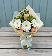 Букет цветов из:  Герберы, Розы и Хризантемы в Белый Колодезь