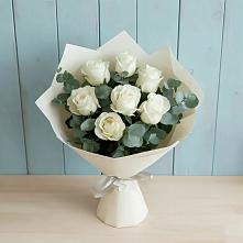 Букет Белые розы в Эвкалипте в Белый Колодезь