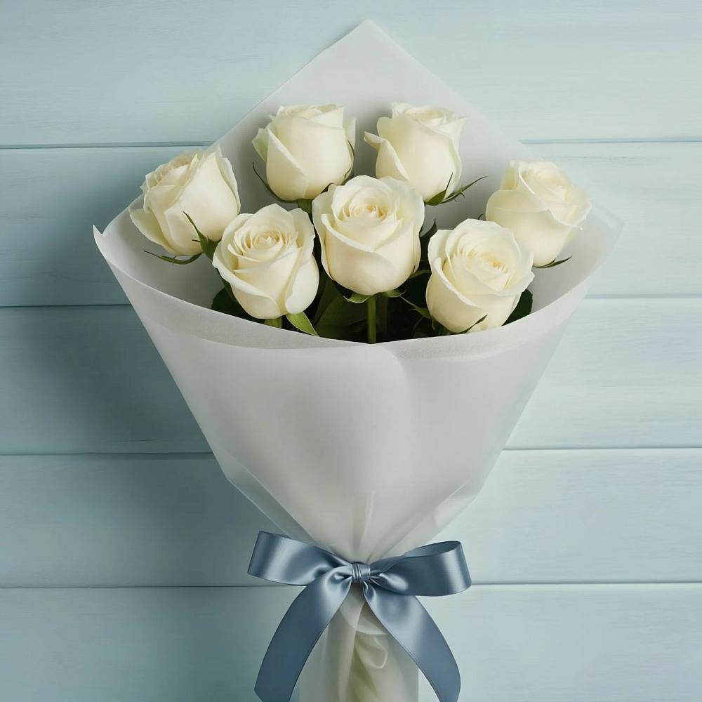 Букет 7 Белых роз Эдлесс Лав в Белый Колодезь