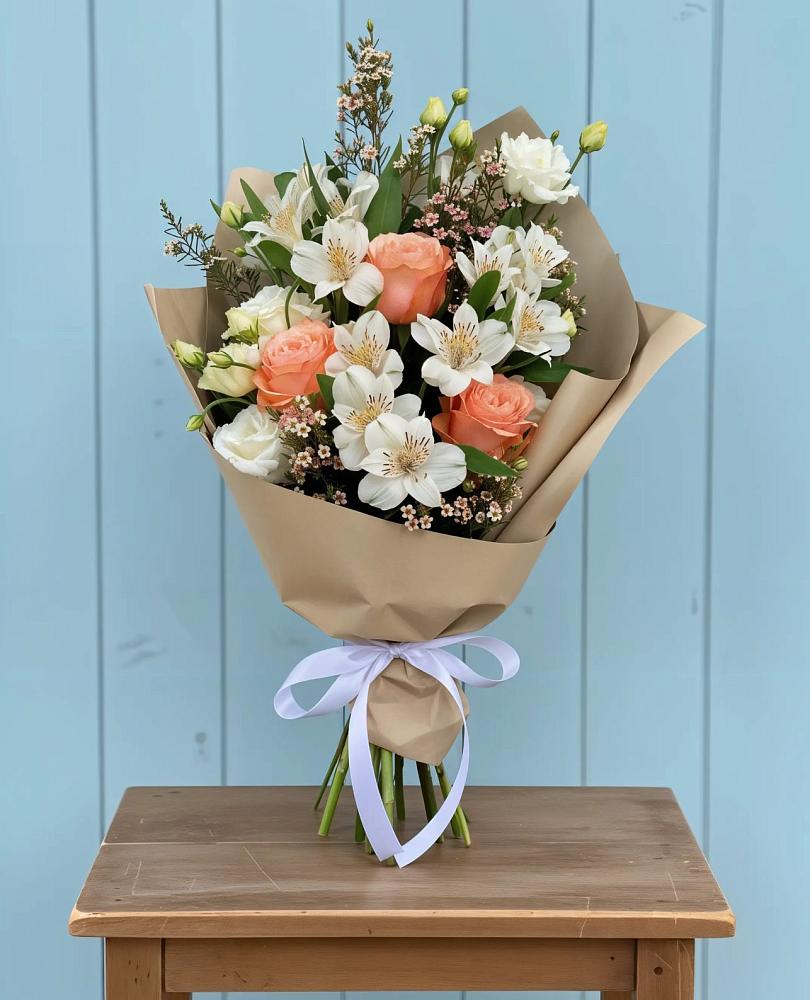 Букет цветов из: Альстромерии, Лизиантусы, Розы и Хризантемы в Белый Колодезь