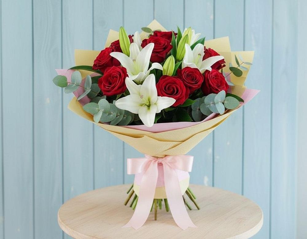 Букет цветов из: Лилии и Розы в Белый Колодезь